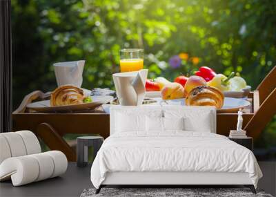 healthy breakfast in the garden at summer Wall mural