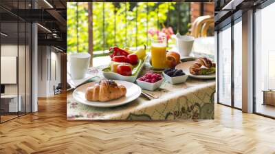 healthy breakfast on the terrace, spread table  Wall mural