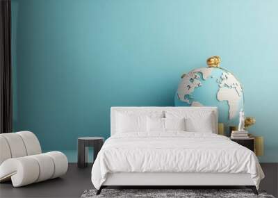 A vibrant globe surrounded by golden coins, symbolizing global finance and wealth accumulation for financial growth. Wall mural