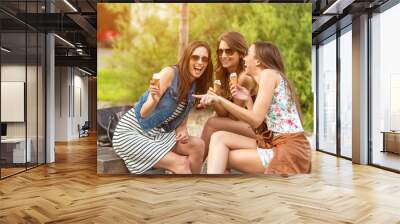 3 cute women, ice cream parlors, while laughing Wall mural