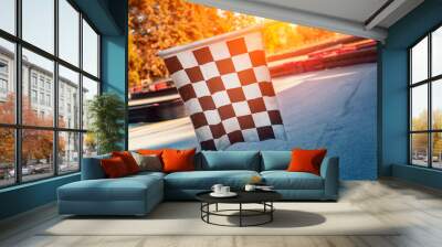 Checked flag at motorsport race track Wall mural