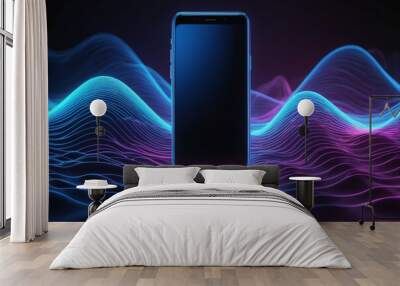 Modern smart mobile phone with waves Wall mural