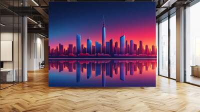 Silhouette of modern city at sunset	 Wall mural