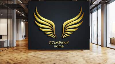 3d golden elegant shape shiny metal logo design Wall mural