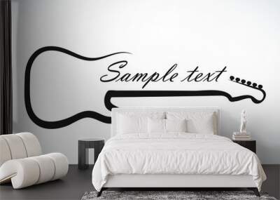 guitar simple elegant outline line with writing text Wall mural