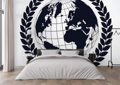 world globe laurel wreath silhouette symbol Wall mural