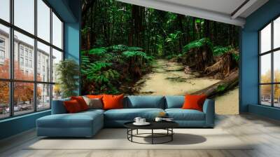 Amazing white sand creek and lush rainforest Wall mural