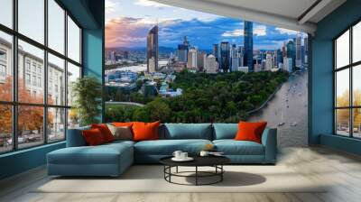 Panorama of Brisbane skyline at sunset Wall mural