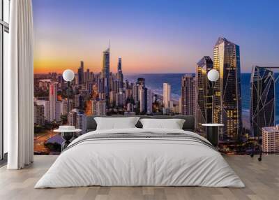 Panoramic sunset view of Surfers Paradise on the Gold Coast looking from the south Wall mural