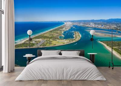 Sunny view of boats around the Spit and the Gold Coast seaway Wall mural