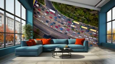 Rush hour traffic jam - aerial shot Wall mural