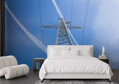 High voltage pole or High voltage electricity tower and transmission power lines Wall mural