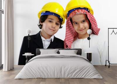 American and Arabic little constructors , high quality photo Wall mural