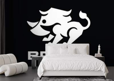 Wild Boar Modern Animal Logo Design, isolated on black background Wall mural