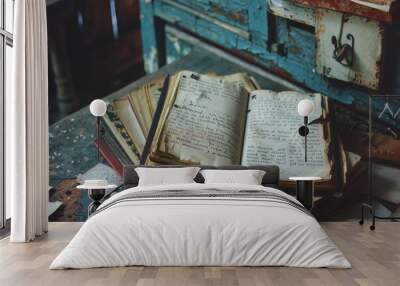 vintage old book collection Wall mural