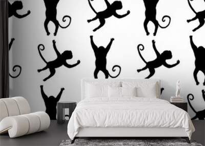 Seamless pattern background with silhouettes of monkeys. Symbol of 2016 year.  Wall mural