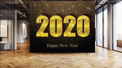 Happy new year 2020 greeting card or poster with gold glitter and shine. Vector illustration EPS 10. Wall mural