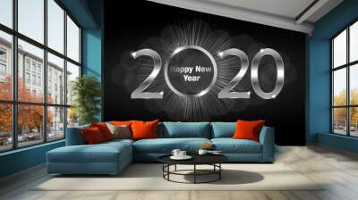 Happy New Year 2020. Luxury background with silver sparkling shiny numbers. Vector Illustration for holiday greeting card, invitation, calendar, poster or banner. Wall mural