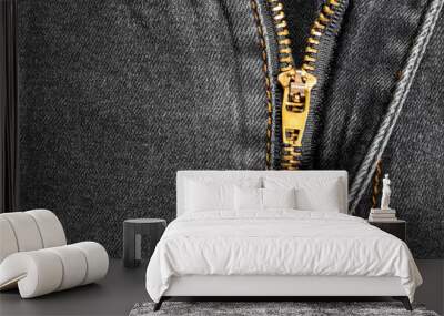 Jeans background. Denim fabric with seams close-up. Wall mural