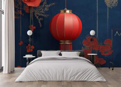 Chinese lantern on red background lamp light image and use it as wallpaper, poster and banner design Wall mural