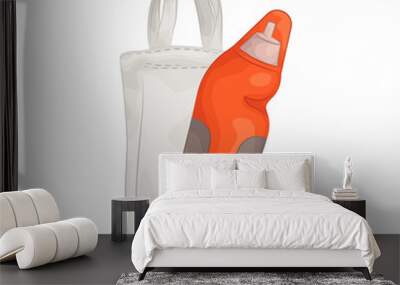 Illustration of water bottle with tote bag  Wall mural