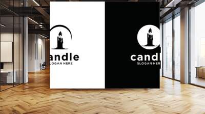 Candlelight Flame Logo Design. Burning candle logo in black and white silhouette.Luxury Vintage style design Wall mural