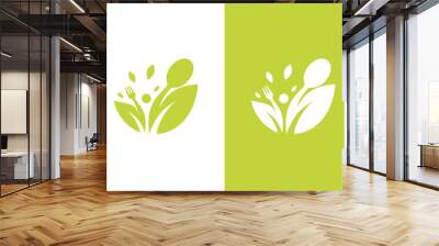 fork and spoon logo design. icon symbol for organic health restaurant food, green natural food health Wall mural