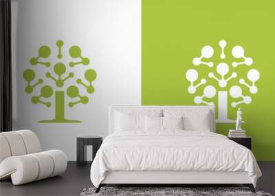 Technology tree logo design template. Abstract inspiration logo tree with technology style, leaf technology logo design Wall mural