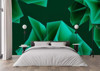 3d abstract background with folded or crystal shape style with green color theme, 4k wallpaper, 3d render Wall mural