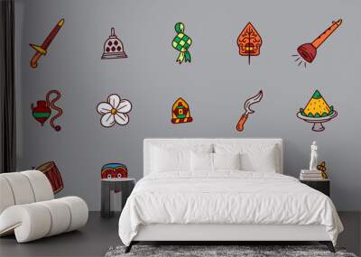 Set of indonesian culture collections, with hand drawn style Wall mural