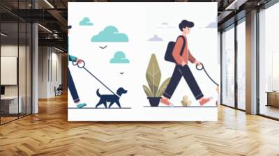 illustration of people walking with pets. vector illustration Wall mural