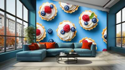 Sweet Pastry Delight: Mini Tarts with Whipped Cream and Fresh Berries Wall mural