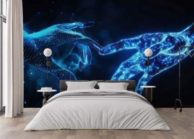 Digital Connection -  Two Hands Reaching Towards Each Other, Symbolizing the Intersection of Technology and Humanity Wall mural