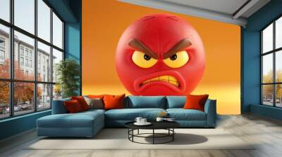 Angry emoji with red face, frowning mouth, eyes and eyebrows scrunched in anger with furrow lines on forehead - conveys varying degrees of anger, from grumpiness and irritation to disgust and outrage Wall mural