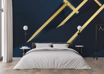 Dark blue background with diagonal gold line and blue line stripe decoration. Wall mural