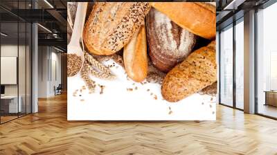 Fresh baked traditional bread and wheat Wall mural