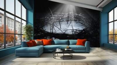 Crown of thorns as a symbol of death and resurrection of Jesus Christ. Horizontal image. Wall mural