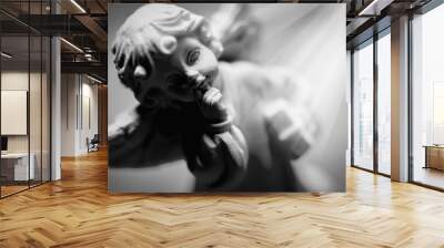 Little guardian angel. Black and white horizontal image. Wall mural