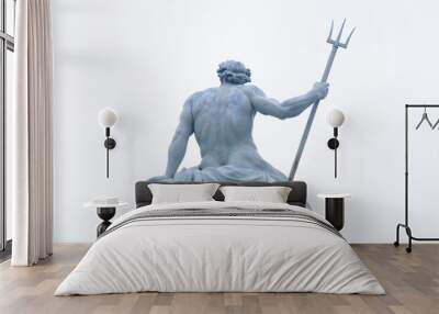 Rear view of ancient statue of god of seas and oceans Neptune (Poseidon) against white background. Wall mural