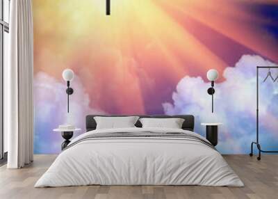 Silhouette of Christian cross against blue sky background Wall mural