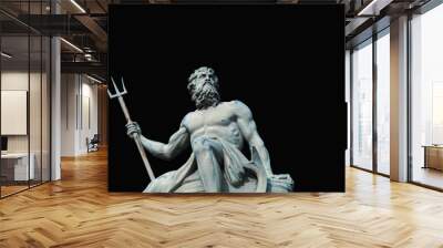 The mighty god of sea and oceans Neptune (Poseidon) The ancient statue against black background. Wall mural