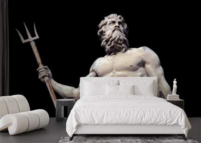 the mighty god of the sea and oceans neptune (poseidon) the ancient statue isolated on black backgro Wall mural