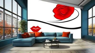 Abstract portrait of a girl with a red flower. Wall mural