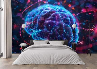 Digital brain with neon circuitry and futuristic technology Wall mural