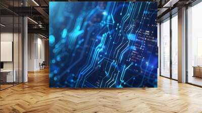 Futuristic design with digital transformation elements and abstract circuitry in a business tech background Wall mural