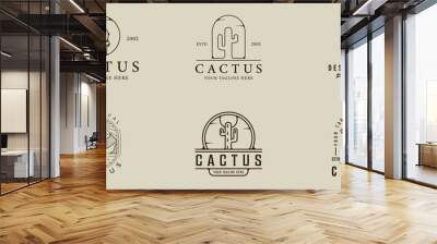 set of cactus line art logo vector simple minimalist illustration template icon graphic design. bundle collection of various botanical at desert sign or symbol environment with badge typography Wall mural