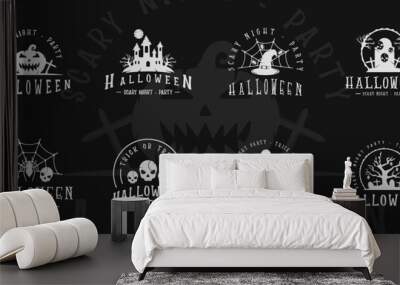 set of halloween logo vintage vector illustration template icon graphic design. bundle collection of various retro horror icon  Wall mural