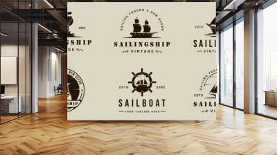 set of sailboat or sailing ship logo vintage vector illustration template icon graphic design. bundle collection of various retro marine boat sign or symbol for travel business Wall mural