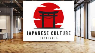 torii gate vintage minimalist vector logo illustration template design. japanese culture icon emblem label concept logo design Wall mural