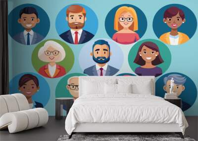 Collection of different avatar characters happy business people men and women Wall mural